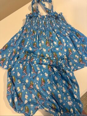 Rachel Riley Blue Mermaid Print Tank Top & Shorts Set